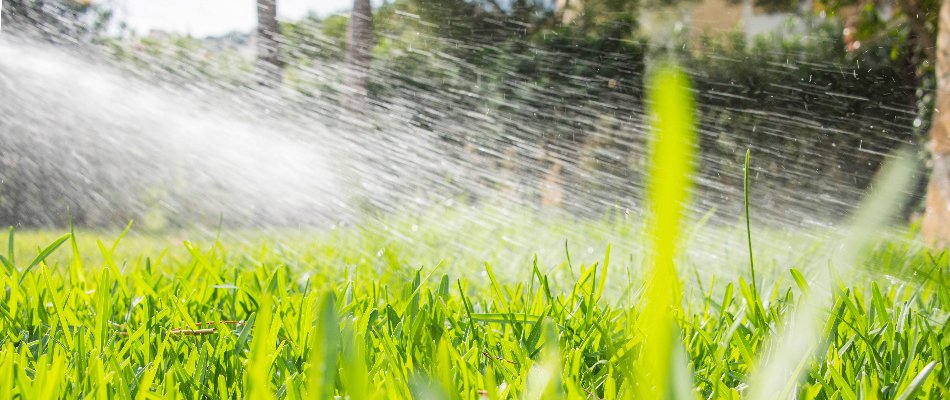 Lawn in Austin, TX, being sprayed.