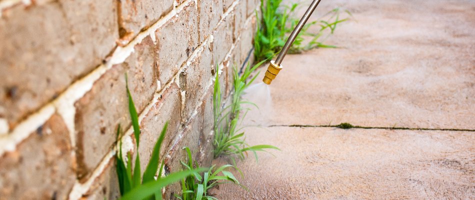 Perimeter pest control being applied to a building in Mansfield, OH.