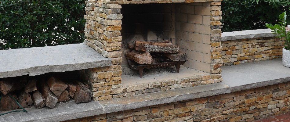 Wood on an outdoor fireplace in Huntsville, AL.