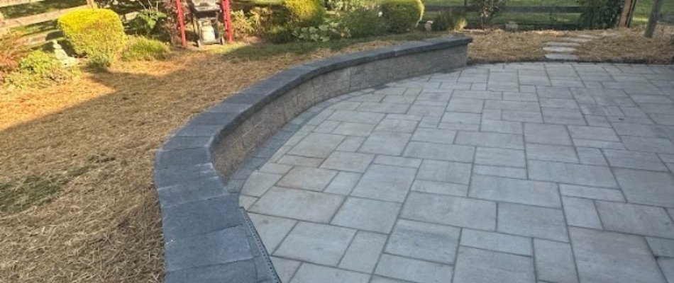 Patio area with a seating wall in West Chester, PA.