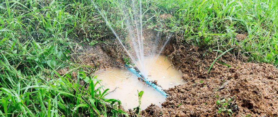 Irrigation line in Cary, NC, with a leak surrounded by a puddle.