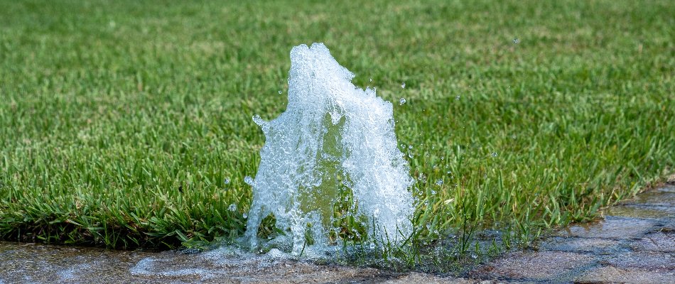 Water bursting out of an irrigation line in Huntsville, AL.
