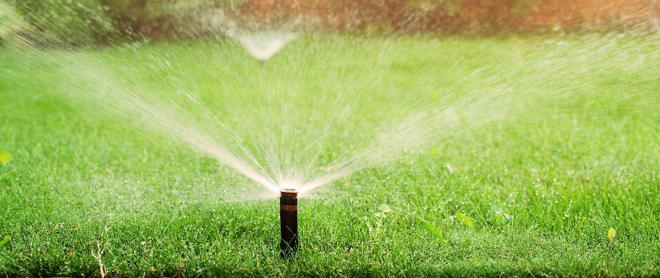 Lawn in Austin, TX, with sprinkler head.