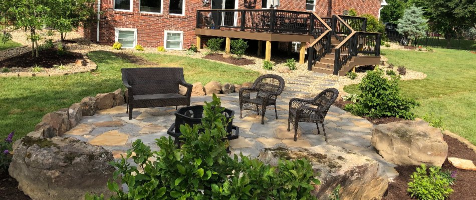 Patio in Edwardsville, IL, with a fire pit.