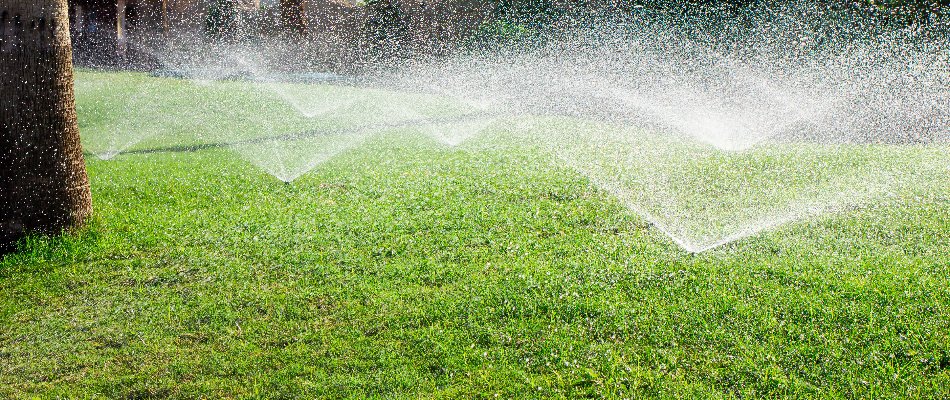 Sprinklers spraying water over grass in Paradise Valley, AZ.