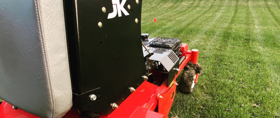 Aerator machine on a lawn in Waukee, IA.