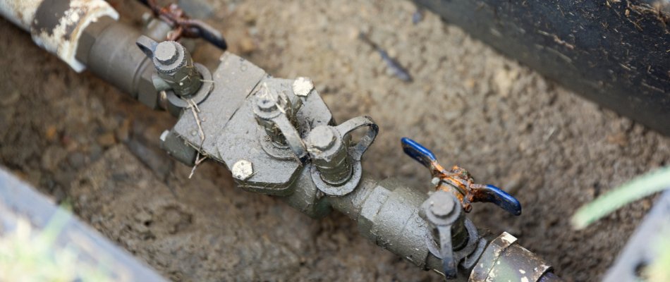 Backflow prevention device on an irrigation system in Cary, NC.