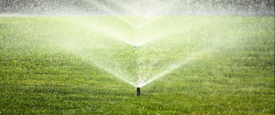 Sprinkler heads on a lawn in The Villages, FL.