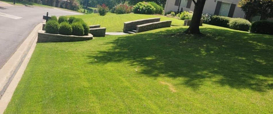 Freshly mowed lawn on a property in Tulsa, OK.