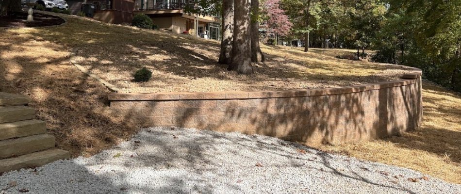 Retaining wall on a sloped property in Grafton, IL.
